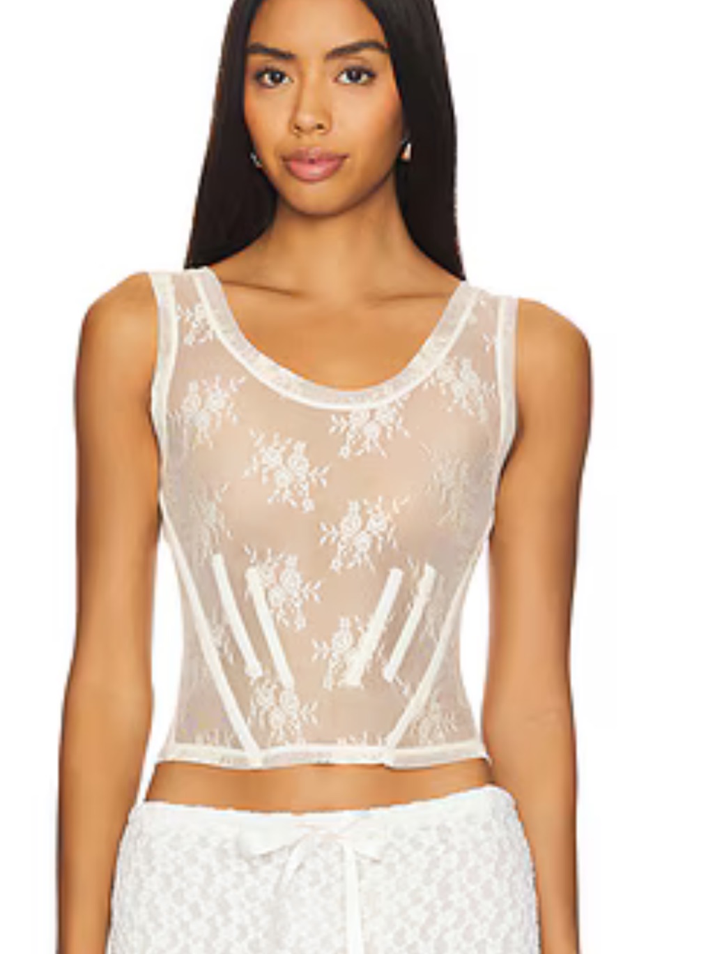 Sheer Fishbone Lace Top - Creme Small Nwt